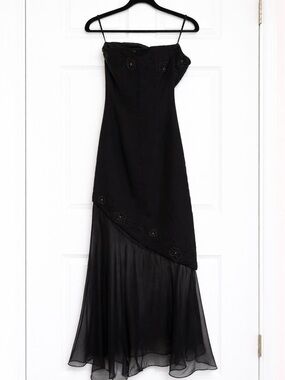 Vintage Modern Maids Size 4 Prom Formal Dress Black Strapless Beaded Overlay